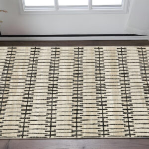 3' X 5' Beige And Black Geometric Area Rug