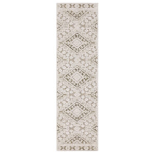 8' Beige And Brown Tribal Runner Rug
