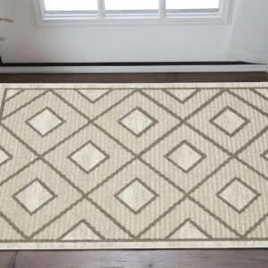 3' X 5' Beige And Brown Geometric Area Rug