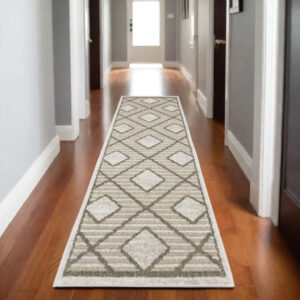 8' Beige And Brown Geometric Runner Rug
