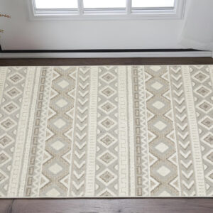3' X 5' Gray And Beige Tribal Area Rug
