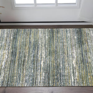 2' X 3' Green And Blue Geometric Distressed Area Rug