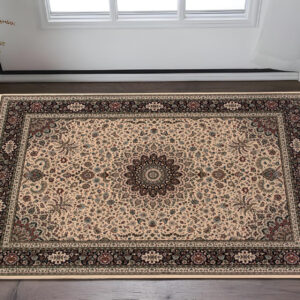 2' X 3' Ivory And Black Oriental Area Rug