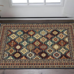 2' X 3' Navy Blue Oriental Area Rug With Fringe