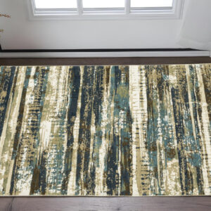 3' X 5' Beige And Blue Abstract Area Rug