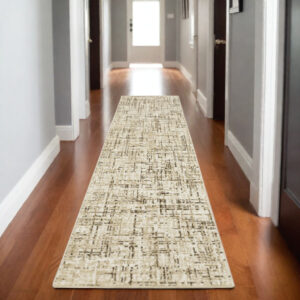 8' Ivory And Brown Abstract Runner Rug