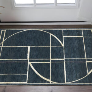 3' X 5' Blue And Ivory Geometric Area Rug