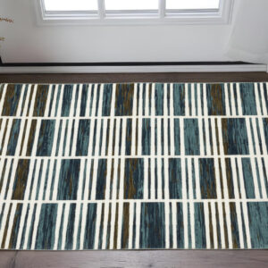 3' X 5' Ivory And Blue Geometric Area Rug
