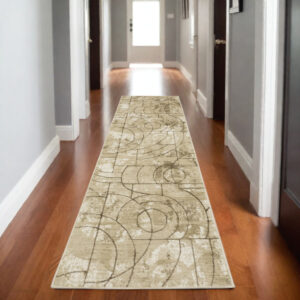 8' Beige And Brown Geometric Runner Rug