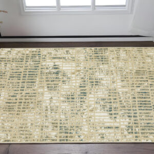 3' X 5' Beige And Blue Geometric Area Rug