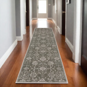 8' Gray And Light Gray Oriental Runner Rug