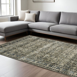 8' X 10' Charcoal And Blue Oriental Area Rug