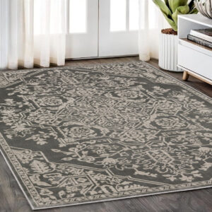 5' X 8' Gray And Light Gray Oriental Area Rug