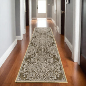 8' Gold And Beige Oriental Runner Rug
