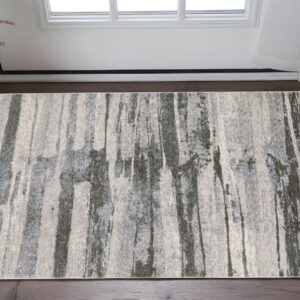 3' X 5' Gray And Ivory Abstract Area Rug With Fringe