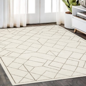 5' X 8' Ivory And Taupe Geometric Area Rug