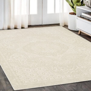 5' X 8' Ivory And Beige Medallion Area Rug