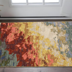 3' X 5' Beige Rust And Yellow Abstract Area Rug With Fringe