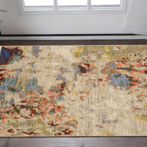 3' X 5' Beige Salmon And Yellow Abstract Area Rug With Fringe
