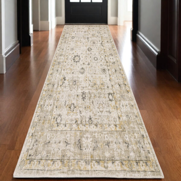 10' Beige And Gold Oriental Hand Tufted Runner Rug
