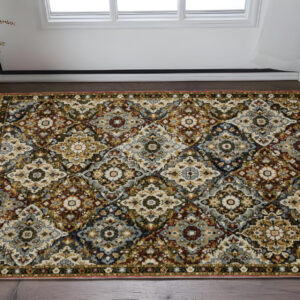2' X 3' Red Yellow And Ivory Medallion Area Rug