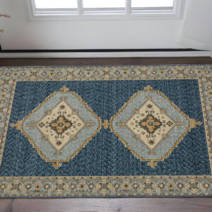 2' X 3' Blue And Gold Medallion Area Rug