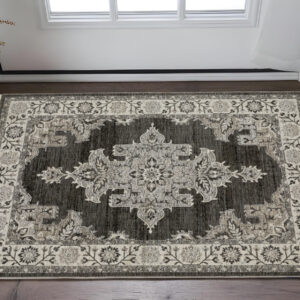 3' X 5' Gray And Beige Medallion Area Rug With Fringe
