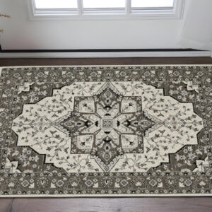 3' X 5' Ivory And Gray Medallion Area Rug With Fringe