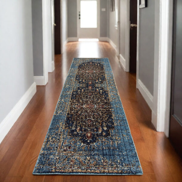 8' Blue Medallion Runner Rug