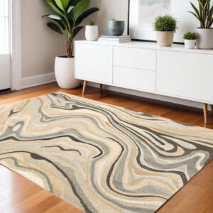 4' X 6' Beige And Charcoal Wool Abstract Hand Tufted Area Rug