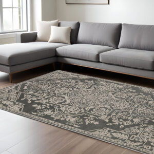 7' X 10' Gray And Light Gray Oriental Area Rug