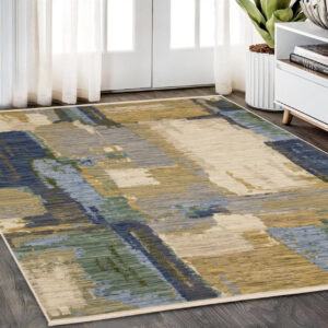 5' X 8' Blue And Green Abstract Area Rug With Fringe