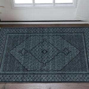 3' X 5' Blue And Teal Medallion Area Rug With Fringe