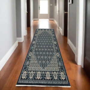 8' Ivory Oriental Runner Rug With Fringe