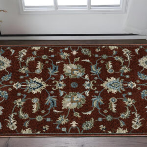 3' X 5' Red Teal And Green Oriental Area Rug With Fringe