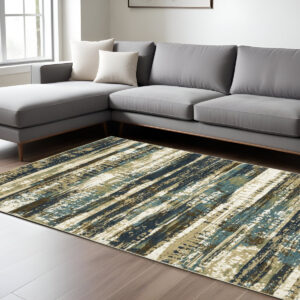 7' X 10' Beige And Blue Abstract Area Rug
