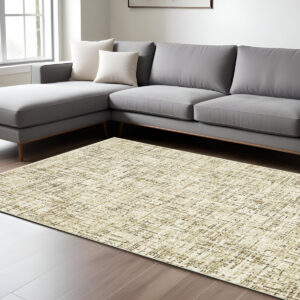 7' X 10' Ivory And Brown Abstract Area Rug