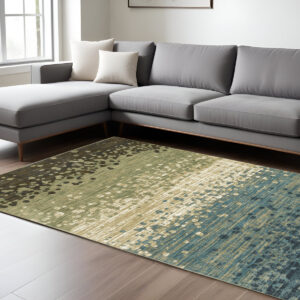 7' X 10' Blue And Brown Abstract Area Rug
