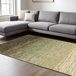 7' X 10' Brown And Green Abstract Area Rug