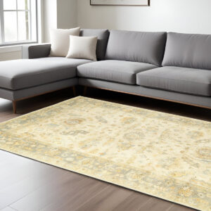 6' X 9' Beige And Gray Wool Oriental Hand Knotted Area Rug