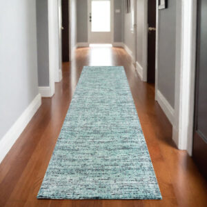 8' Blue And Teal Hand Tufted Runner Rug