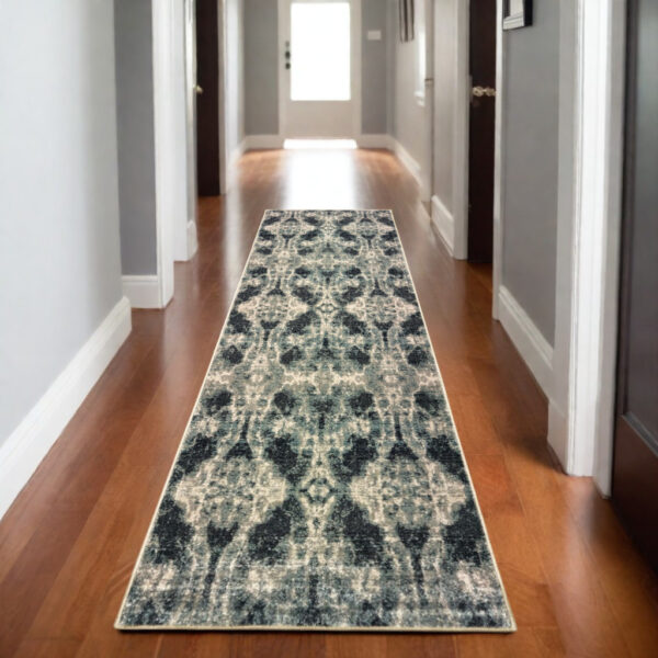 8' Gray And Blue Abstract Runner Rug