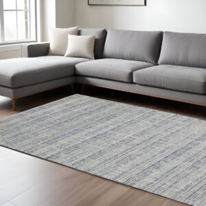 8' X 10' Gray And Blue Striped Hand Tufted Area Rug
