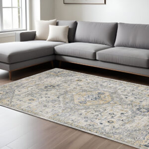 6' X 9' Gray And Gold Medallion Hand Tufted Area Rug