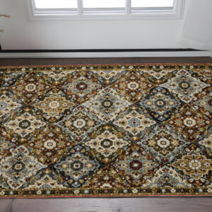 3' X 5' Red Ivory And Tan Medallion Area Rug