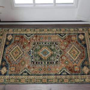 3' X 5' Blue Rust And Tan Tribal Area Rug