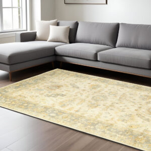 8' X 10' Beige And Gray Wool Oriental Hand Knotted Area Rug