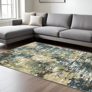 8' X 11' Blue And Green Abstract Area Rug