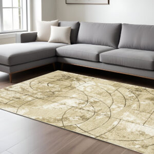 8' X 11' Beige And Brown Geometric Area Rug