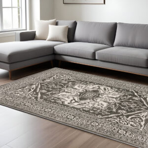 8' X 11' Gray And Ivory Oriental Area Rug